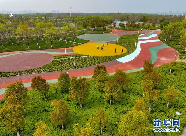 湖北襄阳:“城市绿心”春光美 环岛景观带引游人
